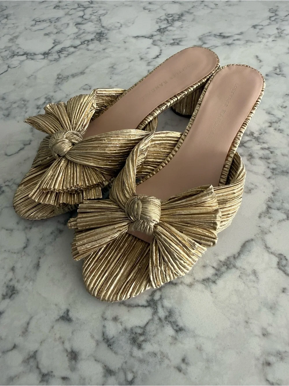 Loeffler Randall Emilia Gold Pleated Bow Heel Sz 8.5